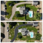 Aerial view of seal coating driveway