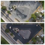 Aerial view of seal coating parking lot